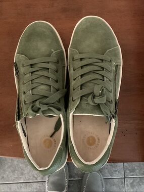 REVITALIGN Olive Green Suede Low-Top Sneakers